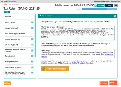 Submissions to HMRC are clearly detailed