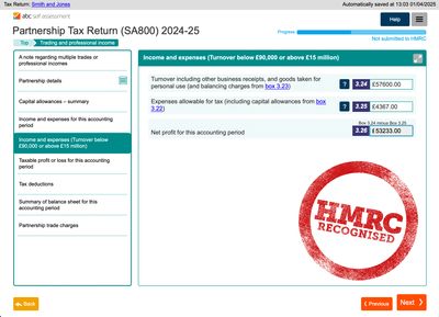 ABC SA800 Partnership Tax Return