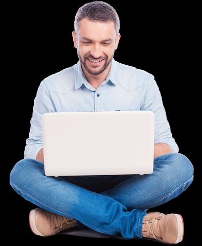 Man looking relaxed using laptop