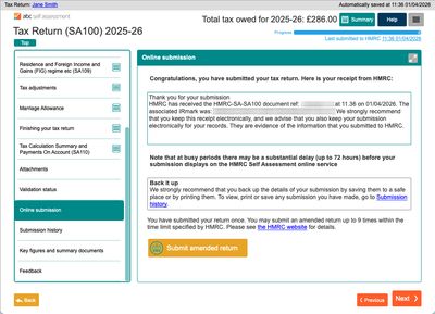 Submissions to HMRC are clearly detailed
