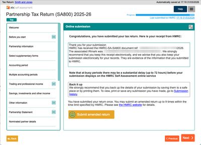 Submissions to HMRC are clearly detailed